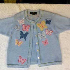 Cute light blue butterfly print short sleeved sweater top